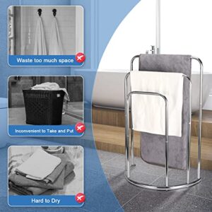 Towel Rack Standing Hand Towel Holder for Bathroom, 3 Tier Stainless Steel Towel Countertop Holder Stand, Waterproof Tower Stand for Bathroom Kitchen Outdoor Chrome Finish