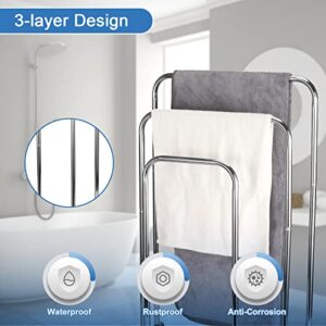 Towel Rack Standing Hand Towel Holder for Bathroom, 3 Tier Stainless Steel Towel Countertop Holder Stand, Waterproof Tower Stand for Bathroom Kitchen Outdoor Chrome Finish