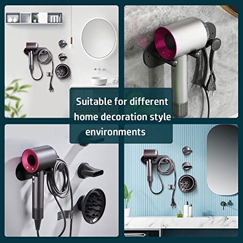 Hair Dryer Holder Wall Mount Magnet Bracket Stand Holder Storage Rack Organizer Compatible for Dyson Supersonic Hair Blow Dryer, Power Plug, Diffuser and Nozzle,Aluminum