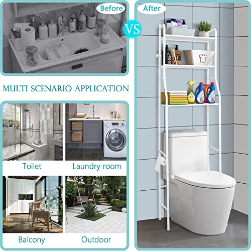 SEMOFO 3 Tier Over Toilet Bathroom Storage Organizer,Bathroom Shelves Rack Over Toilet with Metal Frame Bathroom Storage White Shelf Free Standing Organizer, Easy to Assemble