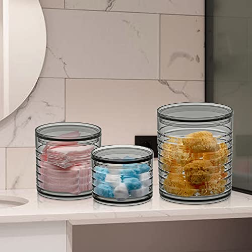 Amazing Abby - Inspire - Acrylic Headband Organizer (3-Piece Set), Plastic Apothecary Jars for Vanity, Bathroom Canisters, Midnight Grey, Great for Hairbrush, Beauty Supplies, Bath Sponges, and More
