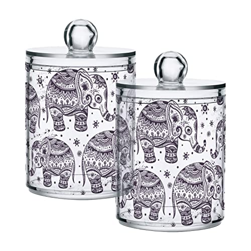 xigua 2 Pack Elephant Apothecary Jars with Lid, Qtip Holder Storage Containers for Cotton Ball, Swabs, Pads, Clear Plastic Canisters for Bathroom Vanity Organization (10 Oz)