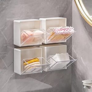 4 pack wall mounted cotton swab holder, mini cosmetic storage box bathroom vanity storage canister holder for cotton swabs,balls,makeup pads,sponges(no drilling)