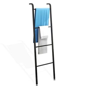 Metal Blanket Ladder Holder Free Standing Wall Leaning Holder Rack Outdoor Towel Rack Scarf Rack Coat Rack Decorative Metal Towel Rack for Pool Living Room Bathroom 4 Tiers Black