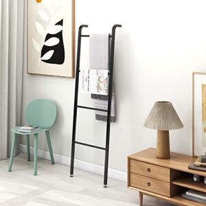 Metal Blanket Ladder Holder Free Standing Wall Leaning Holder Rack Outdoor Towel Rack Scarf Rack Coat Rack Decorative Metal Towel Rack for Pool Living Room Bathroom 4 Tiers Black