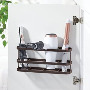 mDesign 4-Section Oval Bathroom Wall Mounted Hair Tool Storage Organizer - Metal Accessory Basket - Hanging Holder for Hair Dryer, Straightener, and Curling Iron - Carson Collection - Bronze