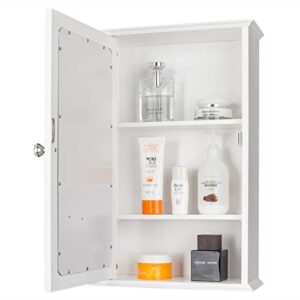 Bathroom Wall Cabinet, White Bathroom Wall Cabinet , with Mirror Single Door and 5 Compartment Storage Cabinet, Wood Hanging Cabinet, Kitchen Medicine Storage Organizer, for Bathroom (With Mirror,)