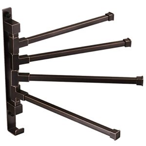 WOLIBEER Swivel Towel Rack, Bronze Towel Bar 4 Arm Wall Mount Oil Rubbed Towel Holder with Rustic Hooks Swing Out Towel Hanger Stainless Steel Bathroom Accessories