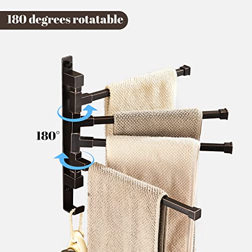 WOLIBEER Swivel Towel Rack, Bronze Towel Bar 4 Arm Wall Mount Oil Rubbed Towel Holder with Rustic Hooks Swing Out Towel Hanger Stainless Steel Bathroom Accessories