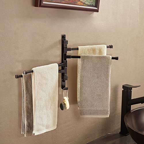 WOLIBEER Swivel Towel Rack, Bronze Towel Bar 4 Arm Wall Mount Oil Rubbed Towel Holder with Rustic Hooks Swing Out Towel Hanger Stainless Steel Bathroom Accessories