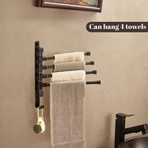 WOLIBEER Swivel Towel Rack, Bronze Towel Bar 4 Arm Wall Mount Oil Rubbed Towel Holder with Rustic Hooks Swing Out Towel Hanger Stainless Steel Bathroom Accessories