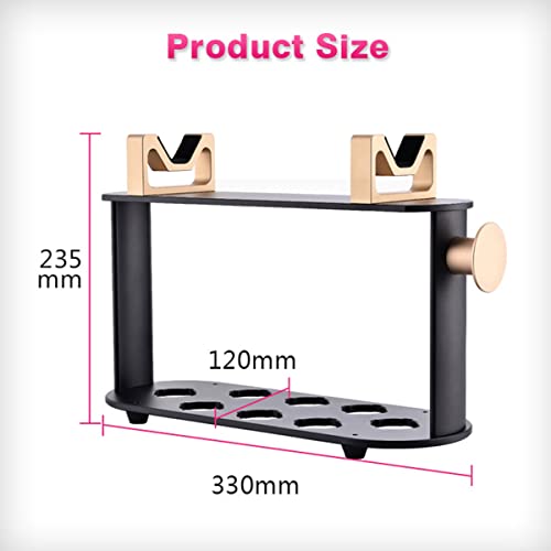 Aluminum Alloy Countertop Bracket Organizer Stand Storage Holder for Air Blower Styler Storage Rack for Hair Curling Iron Wand Barrels Brushes Diffuser Nozzles for Home Bedroom Bathroom (Gold)