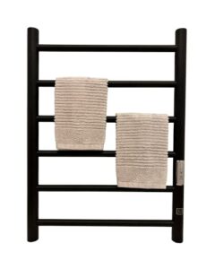 towellux heated towel rack for bathroom, wall mounted hot towel warmer, electric wire plug drying rack, stainless steel towel rack with timer, 6 bars matte black brushed, spa accessories for towels