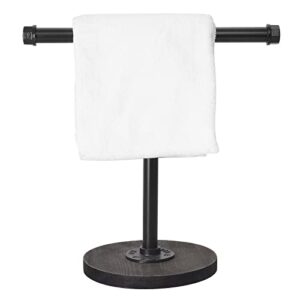 hand towel stand with wood base,industrial pipe towel holder heavy duty countertop free standing towel rack for farmhouse bathroom kitchen