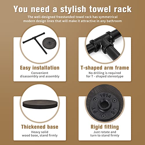 Hand Towel Stand with Wood Base,Industrial Pipe Towel Holder Heavy Duty Countertop Free Standing Towel Rack for Farmhouse Bathroom Kitchen