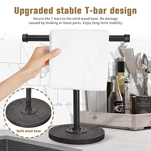 Hand Towel Stand with Wood Base,Industrial Pipe Towel Holder Heavy Duty Countertop Free Standing Towel Rack for Farmhouse Bathroom Kitchen