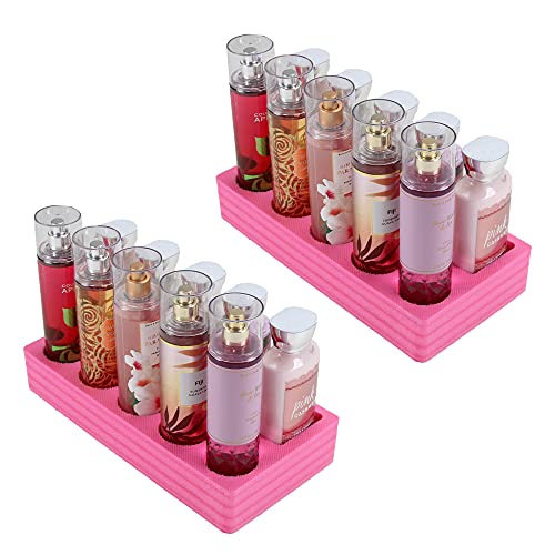 Polar Whale 2 Lotion and Body Spray Stand Organizers Tray Pink Durable Foam Washable Waterproof Insert for Home Bathroom Bedroom Office 12 x 6 x 2 Inches 10 Slots 2pc Pair Set