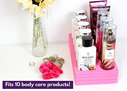 Polar Whale 2 Lotion and Body Spray Stand Organizers Tray Pink Durable Foam Washable Waterproof Insert for Home Bathroom Bedroom Office 12 x 6 x 2 Inches 10 Slots 2pc Pair Set
