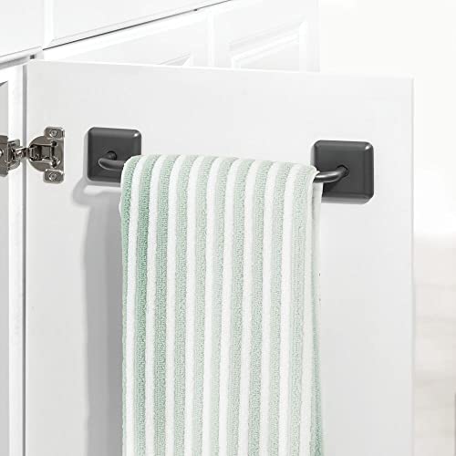 mDesign Stainless Adhesive Towel Holder - Space Saving Rack/Bar for Bathroom Wall, Door, or Cabinet - Holds Washcloths, Hand and Face Towels - Unity Collection - 2 Pack, Graphite Gray