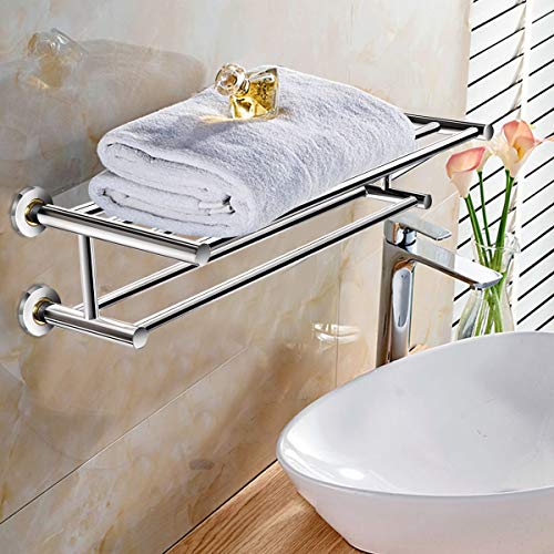 Tangkula Wall Mounted Bathroom Shelf with 2-Tier Bars, 24 Inch Stainless Steel Shelf, Polished Mirror Finish, Home Hotel Toilet Double Layer Bathroom Shelf