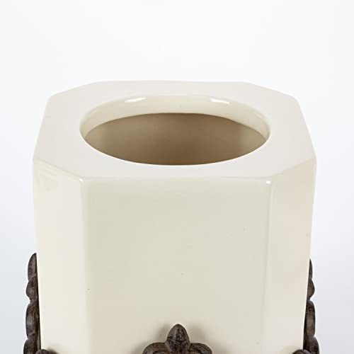 15-Inch Tall Provencial Cream Canister with Brown Metal Scrolled Base