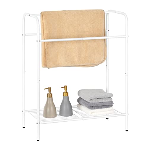 Towel Racks for Bathroom Freestanding 3-Tier Towel Stand Rack for Bath Towel Stand Holder with Bottom Storage Shelf Organizer for Laundry Room White