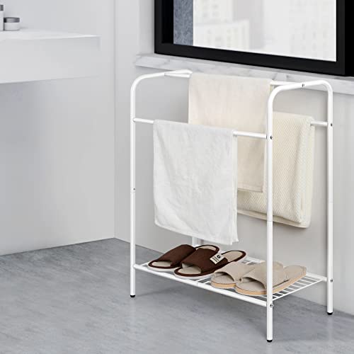 Towel Racks for Bathroom Freestanding 3-Tier Towel Stand Rack for Bath Towel Stand Holder with Bottom Storage Shelf Organizer for Laundry Room White