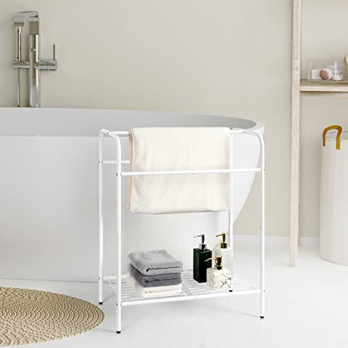 Towel Racks for Bathroom Freestanding 3-Tier Towel Stand Rack for Bath Towel Stand Holder with Bottom Storage Shelf Organizer for Laundry Room White