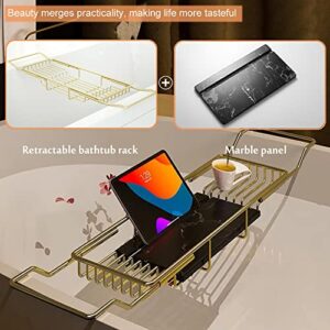 Lelekdo Stainless Steel Bathtub Tray - Expandable Bathroom Tray - Marble Advanced Adjustable Bathroom Tray for Tub (Marble Bathtub Tray)