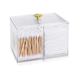 SHAIDOJIO Qtip Holder, Cotton Swabs Holder, Clear Modern Bathroom Organizer, Apothecary Jars with Lids, 3 Grids Separate Vanity Storage Jars for Cotton Ball, Swabs, Floss, Makeup Sponges(Style A)