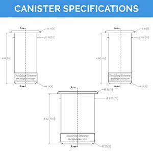 3.0", 2.0" and 2.0" Capped Canister Bundle for Hot Tools, Hair Dryer, Curling Iron, and Flat Iron Holder Tube Ring | Docking Drawer | Stainless Steel