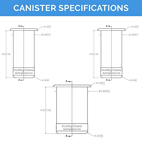 3.0", 2.0" and 2.0" Capped Canister Bundle for Hot Tools, Hair Dryer, Curling Iron, and Flat Iron Holder Tube Ring | Docking Drawer | Stainless Steel