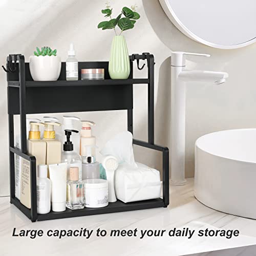 RekRang Bathroom Organizer Countertop,2 Tier Metal Kitchen Spice Rack Bathroom Tray Cosmetic Organizer,Counter Storage Shelf for Bathroom Kitchen Living Room Bedroom (Black)