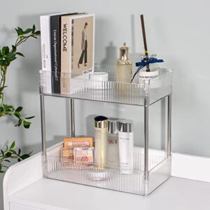 bathroom countertop organizer clear 2-tier, makeup shelf organizer for makeup perfume, bathroom storage organizer counter for vanity kitchen