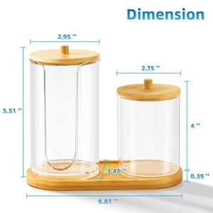 VITVITI Bathroom Cup Dispenser, Paper Cup Holder for Mouthwash Dispenser, Floss Cotton Swab Canister Cotton Ball Holder for Vanity with Bamboo Tray/Lid, Clear