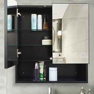 HESONTH Farmhouse Black Metal Framed Surface Mounted Bathroom Medicine Cabinet with Mirror Rectangle Vanity Mirros Cabinet for Wall 22x24 inch