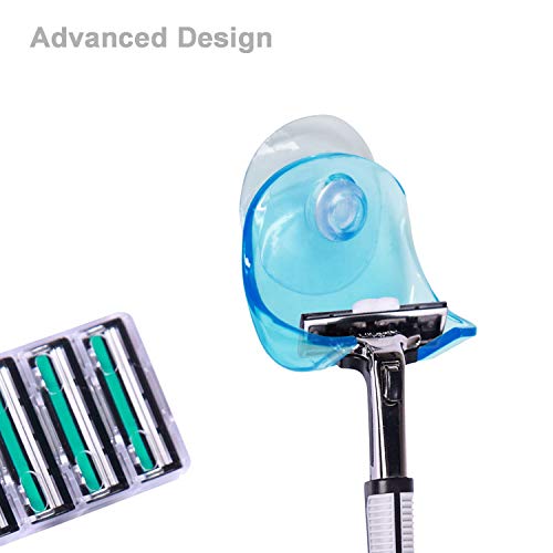 2 Package Suction Grip Razor Holder,Plastic Super Suction Cup Razor Rack,Suction Razor Hook Razor Cup Shaver Storage for Bathroom Shower Room Wall (Clear Blue)