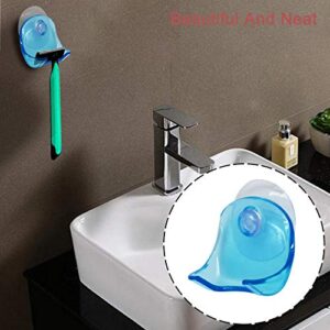 2 Package Suction Grip Razor Holder,Plastic Super Suction Cup Razor Rack,Suction Razor Hook Razor Cup Shaver Storage for Bathroom Shower Room Wall (Clear Blue)