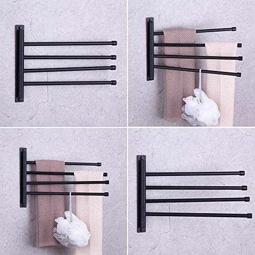 GERZWY Swivel Towel Bar SUS 304 Stainless Steel 4-Arm Bathroom Swing Hanger Towel Rack Holder Storage Organizer Space Saving Wall Mount Matte Black HYG04-BK