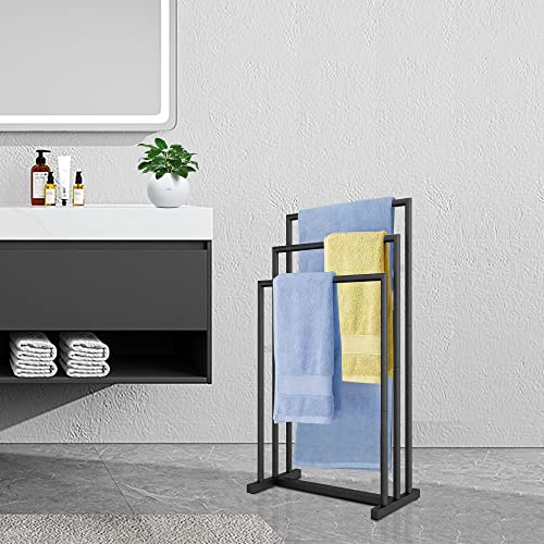 OHIOLEE Standing Towel Rack, 3 Tier Modern Free Standing Towel Rack Stand for Bathroom Floor Standing Towel Drying Racks Holder for Bath & Hand Towels