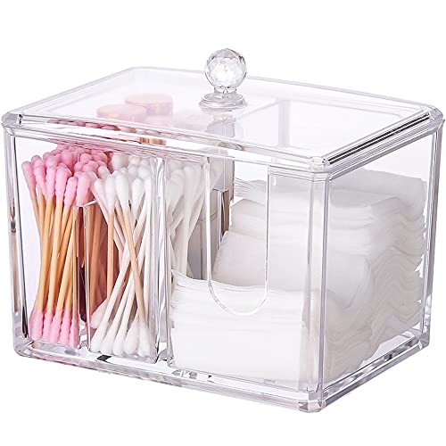 ZHXR Qtip Cotton Pad Holder Dispenser Cotton Ball and Swab Storage with Lid, Clear Acrylic Organizer for Bathroom and Cosmetic Storage