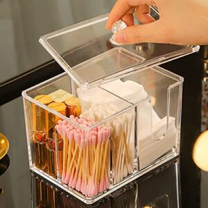 ZHXR Qtip Cotton Pad Holder Dispenser Cotton Ball and Swab Storage with Lid, Clear Acrylic Organizer for Bathroom and Cosmetic Storage