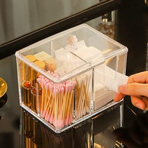 ZHXR Qtip Cotton Pad Holder Dispenser Cotton Ball and Swab Storage with Lid, Clear Acrylic Organizer for Bathroom and Cosmetic Storage