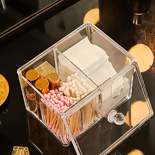 ZHXR Qtip Cotton Pad Holder Dispenser Cotton Ball and Swab Storage with Lid, Clear Acrylic Organizer for Bathroom and Cosmetic Storage