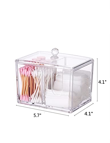 ZHXR Qtip Cotton Pad Holder Dispenser Cotton Ball and Swab Storage with Lid, Clear Acrylic Organizer for Bathroom and Cosmetic Storage