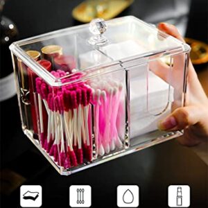 ZHXR Qtip Cotton Pad Holder Dispenser Cotton Ball and Swab Storage with Lid, Clear Acrylic Organizer for Bathroom and Cosmetic Storage