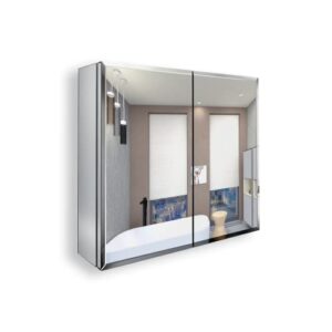 piwaypi 30x26 inch double door mirror medicine cabinet surface mount or recess aluminum