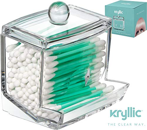 Kryllic Qtip Holder - Qtip Dispenser Cotton Swab Ball Pad Holder Compact Organizer Bathroom Jars Bathroom Containers Qtip Jar Storage Q Tip Holder