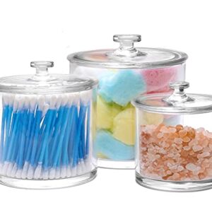 SIMACOCINA Qtip Holder Set of 3 - Multipurpose Acrylic Cotton Ball Jars - Containers for Organizing - Clear Plastic Storage Canisters