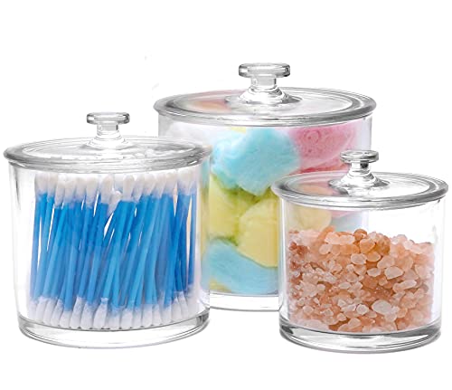 SIMACOCINA Qtip Holder Set of 3 - Multipurpose Acrylic Cotton Ball Jars - Containers for Organizing - Clear Plastic Storage Canisters